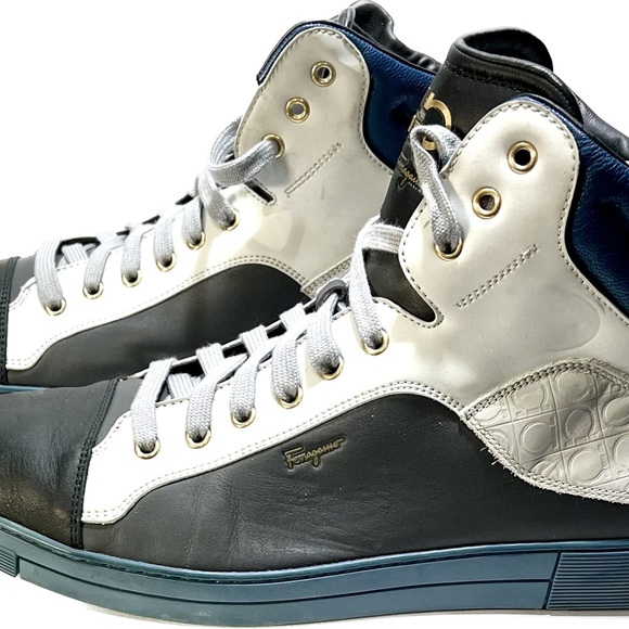 NEW Men’s Ferragamo Noe Leather High Tops. SZ 44 - Picture 3 of 7